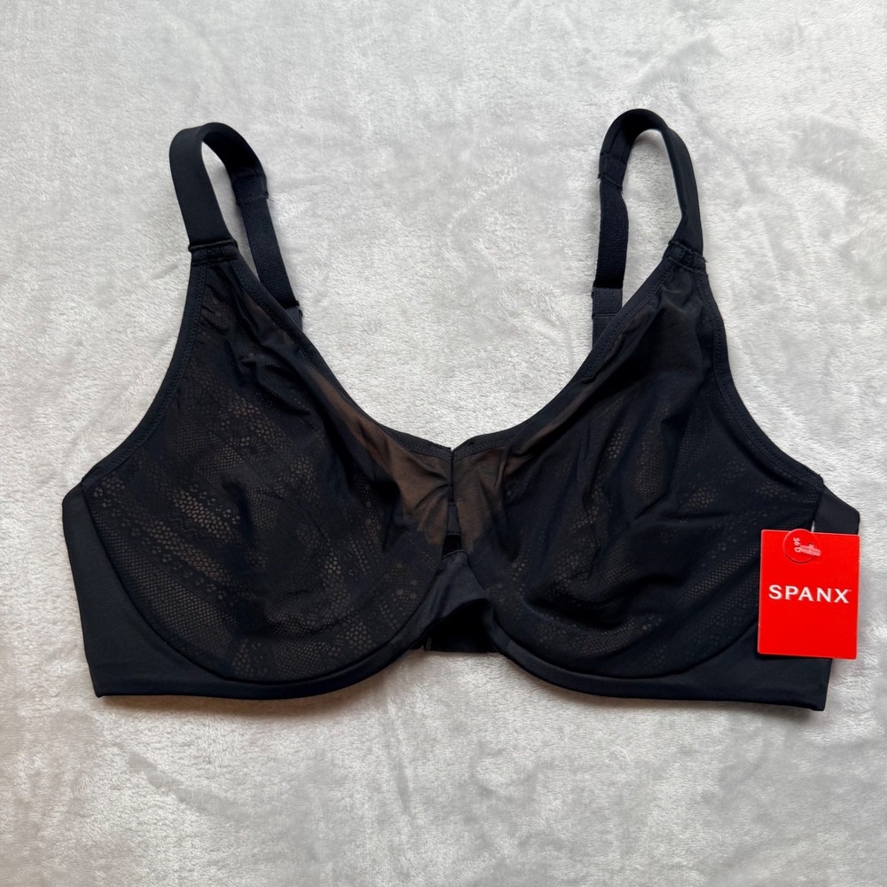 Spanx Illusion Lace Minimizer Bra 30062R Black 36D Underwire Low Profile NWT